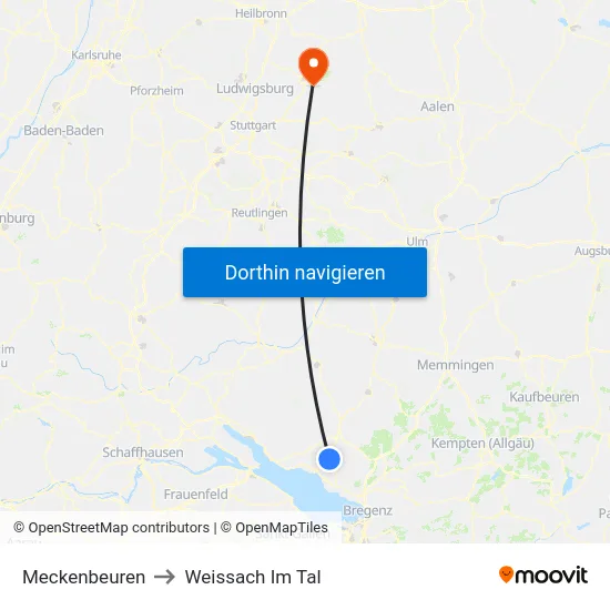 Meckenbeuren to Weissach Im Tal map