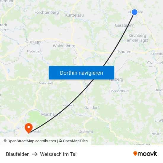 Blaufelden to Weissach Im Tal map