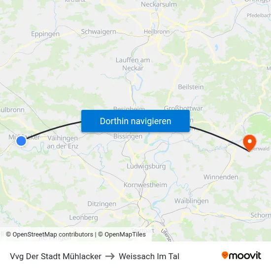 Vvg Der Stadt Mühlacker to Weissach Im Tal map