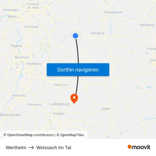 Wertheim to Weissach Im Tal map
