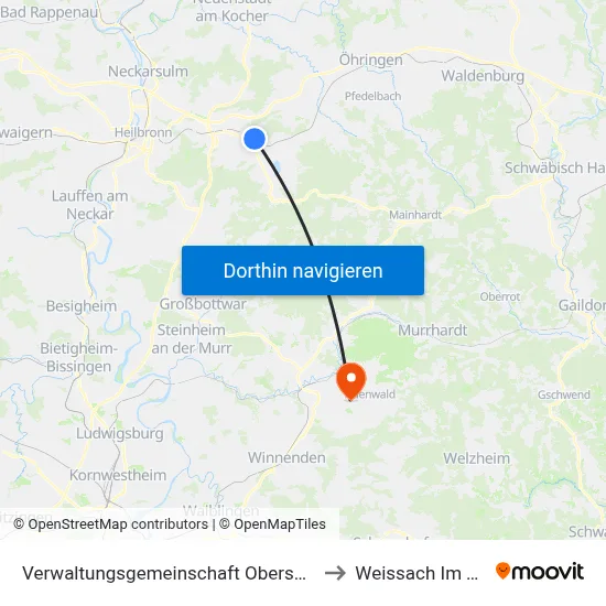 Verwaltungsgemeinschaft Obersulm to Weissach Im Tal map