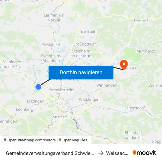 Gemeindeverwaltungsverband Schwieberdingen-Hemmingen to Weissach Im Tal map