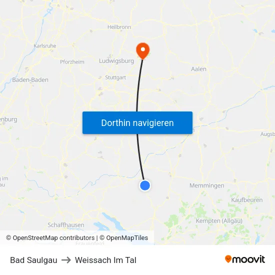 Bad Saulgau to Weissach Im Tal map
