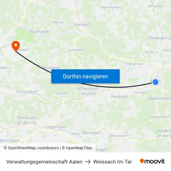 Verwaltungsgemeinschaft Aalen to Weissach Im Tal map