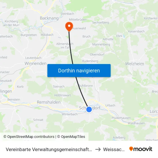 Vereinbarte Verwaltungsgemeinschaft Der Stadt Schorndorf to Weissach Im Tal map