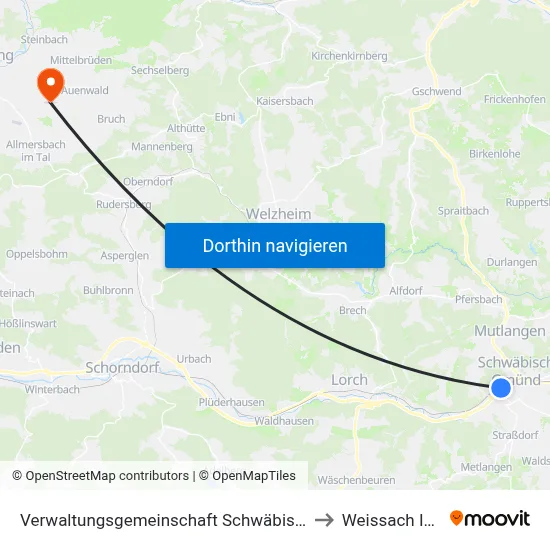 Verwaltungsgemeinschaft Schwäbisch Gmünd to Weissach Im Tal map