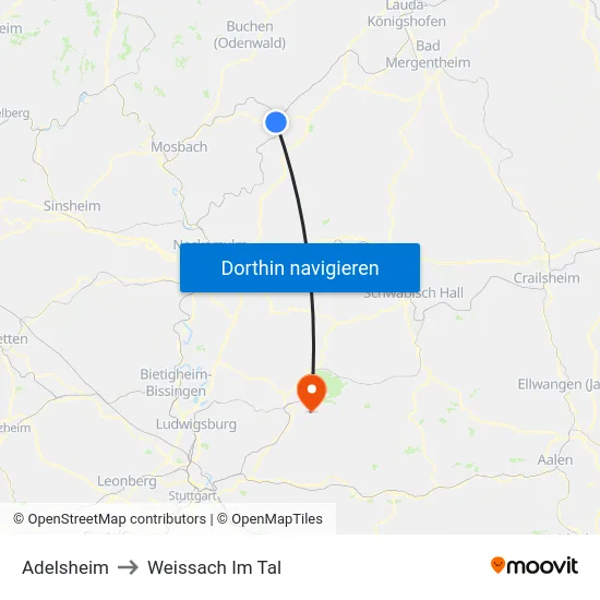 Adelsheim to Weissach Im Tal map