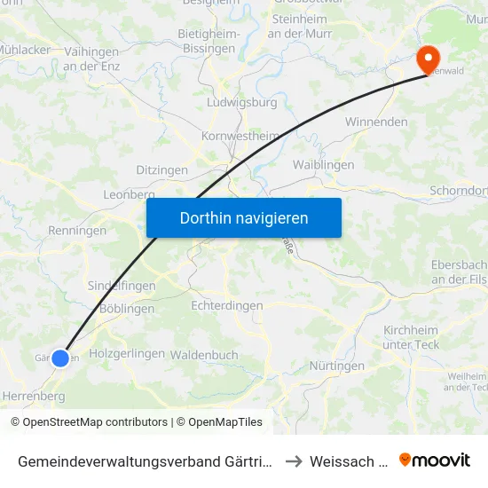 Gemeindeverwaltungsverband Gärtringen/Ehningen to Weissach Im Tal map