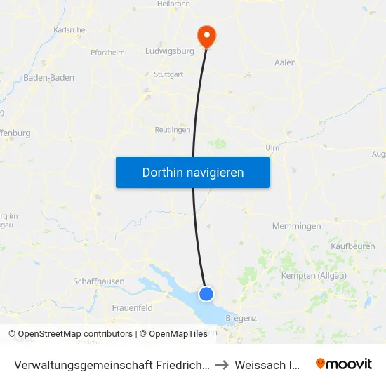 Verwaltungsgemeinschaft Friedrichshafen to Weissach Im Tal map