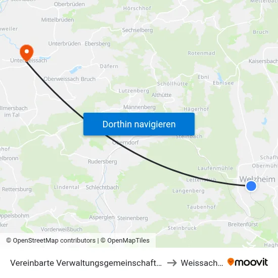Vereinbarte Verwaltungsgemeinschaft Der Stadt Welzheim to Weissach Im Tal map