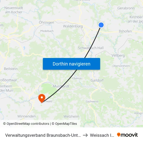 Verwaltungsverband Braunsbach-Untermünkheim to Weissach Im Tal map