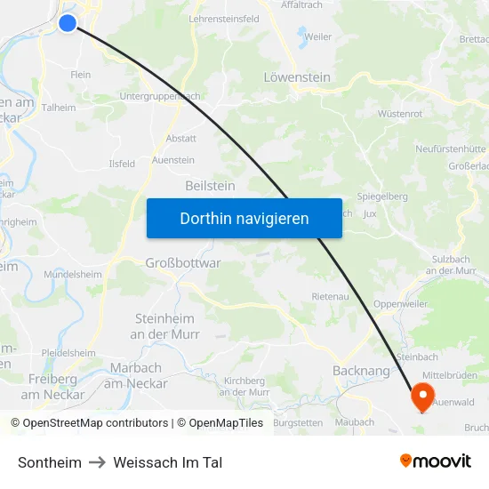 Sontheim to Weissach Im Tal map