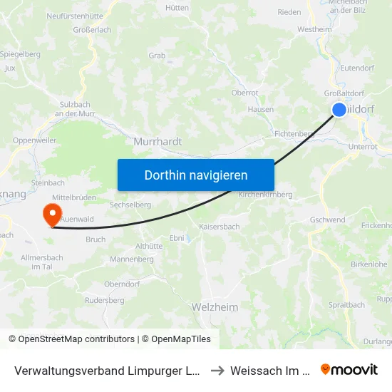 Verwaltungsverband Limpurger Land to Weissach Im Tal map