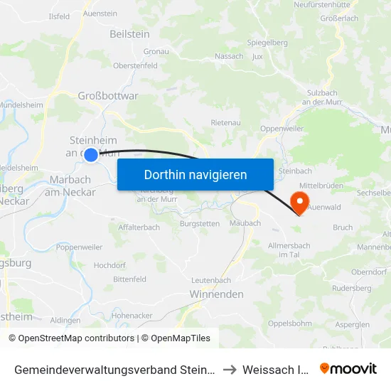 Gemeindeverwaltungsverband Steinheim-Murr to Weissach Im Tal map