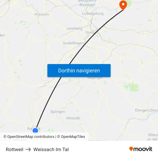 Rottweil to Weissach Im Tal map