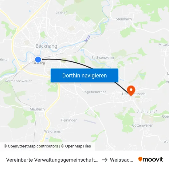 Vereinbarte Verwaltungsgemeinschaft Der Stadt Backnang to Weissach Im Tal map