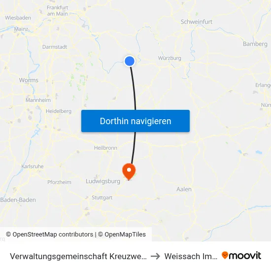Verwaltungsgemeinschaft Kreuzwertheim to Weissach Im Tal map