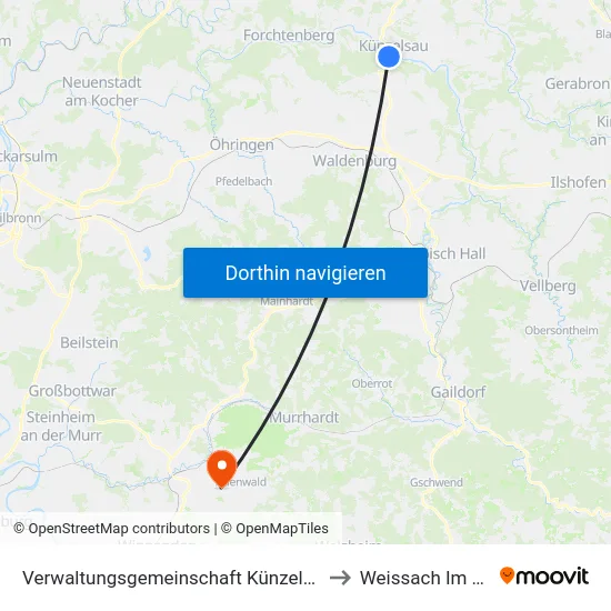 Verwaltungsgemeinschaft Künzelsau to Weissach Im Tal map