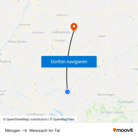 Mengen to Weissach Im Tal map