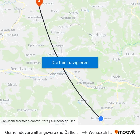 Gemeindeverwaltungsverband Östlicher Schurwald to Weissach Im Tal map
