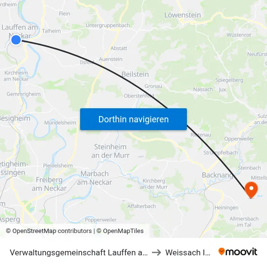 Verwaltungsgemeinschaft Lauffen am Neckar to Weissach Im Tal map