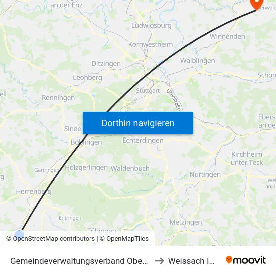 Gemeindeverwaltungsverband Oberes Gäu to Weissach Im Tal map