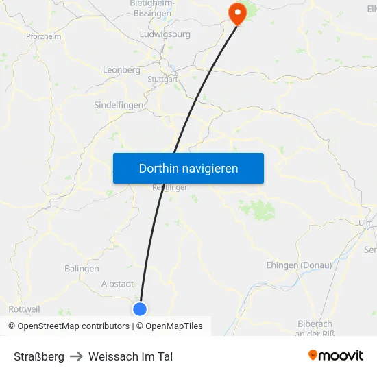 Straßberg to Weissach Im Tal map