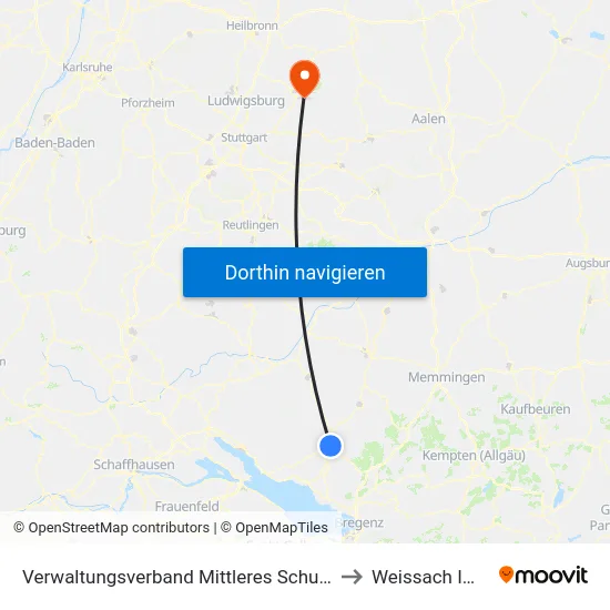 Verwaltungsverband Mittleres Schussental to Weissach Im Tal map
