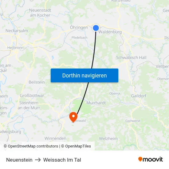 Neuenstein to Weissach Im Tal map