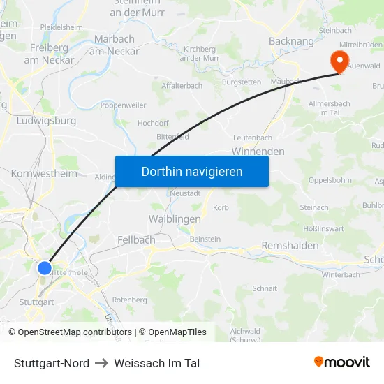 Stuttgart-Nord to Weissach Im Tal map