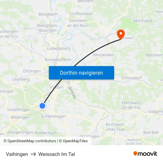 Vaihingen to Weissach Im Tal map