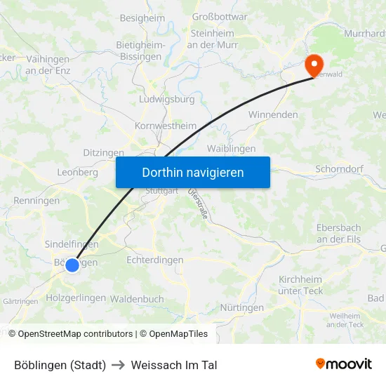 Böblingen (Stadt) to Weissach Im Tal map