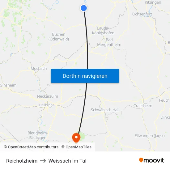 Reicholzheim to Weissach Im Tal map