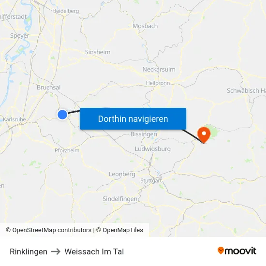Rinklingen to Weissach Im Tal map