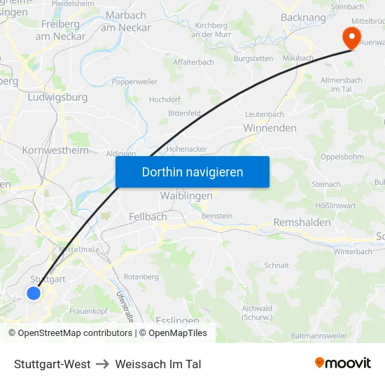 Stuttgart-West to Weissach Im Tal map