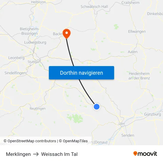 Merklingen to Weissach Im Tal map