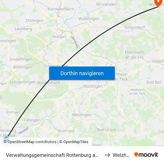 Verwaltungsgemeinschaft Rottenburg am Neckar to Welzheim map