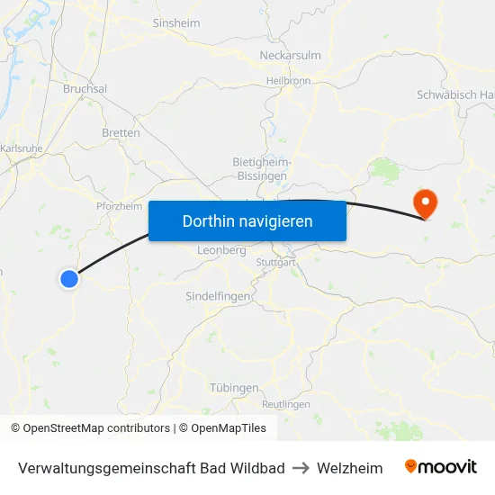 Verwaltungsgemeinschaft Bad Wildbad to Welzheim map