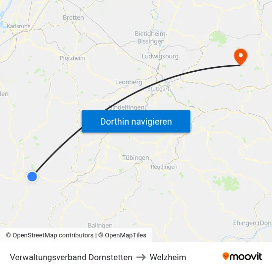 Verwaltungsverband Dornstetten to Welzheim map