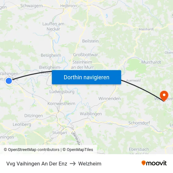 Vvg Vaihingen An Der Enz to Welzheim map