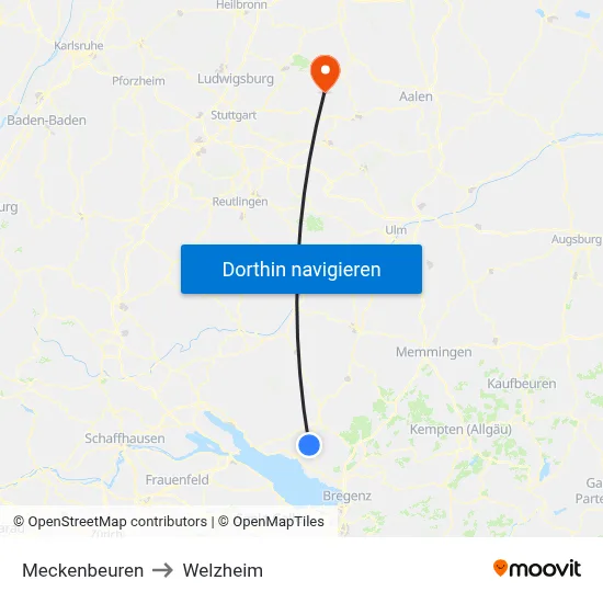Meckenbeuren to Welzheim map