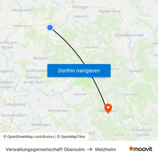 Verwaltungsgemeinschaft Obersulm to Welzheim map
