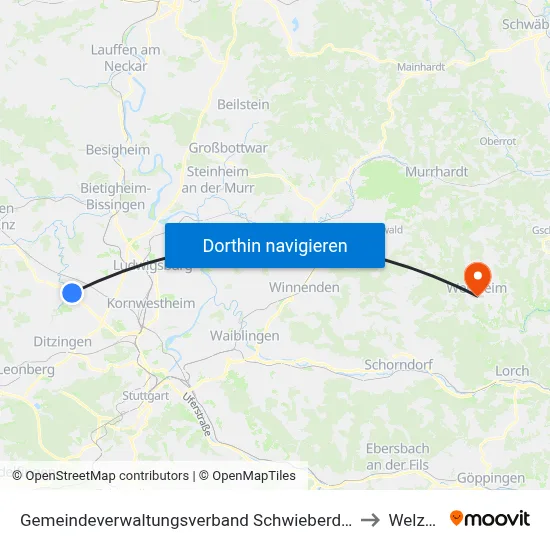 Gemeindeverwaltungsverband Schwieberdingen-Hemmingen to Welzheim map
