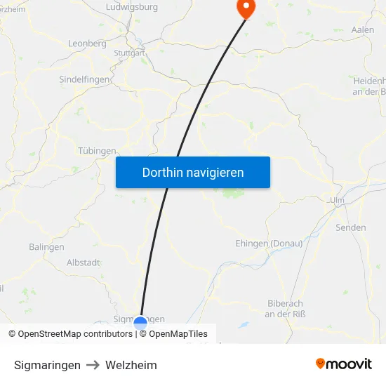 Sigmaringen to Welzheim map