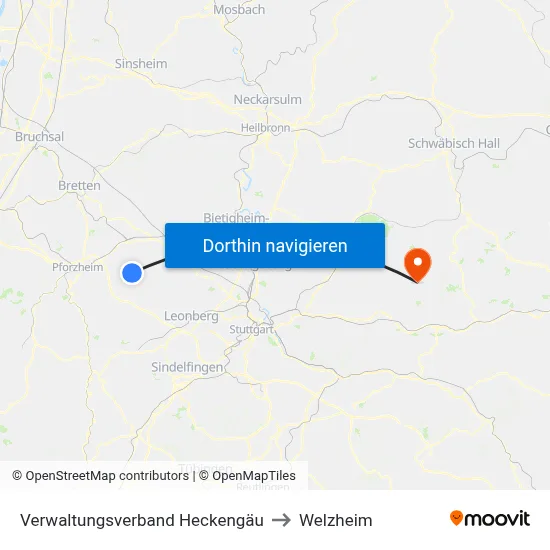 Verwaltungsverband Heckengäu to Welzheim map