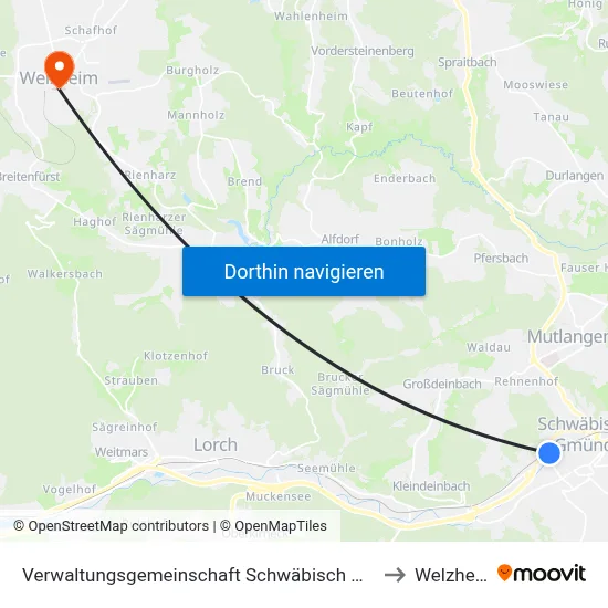 Verwaltungsgemeinschaft Schwäbisch Gmünd to Welzheim map