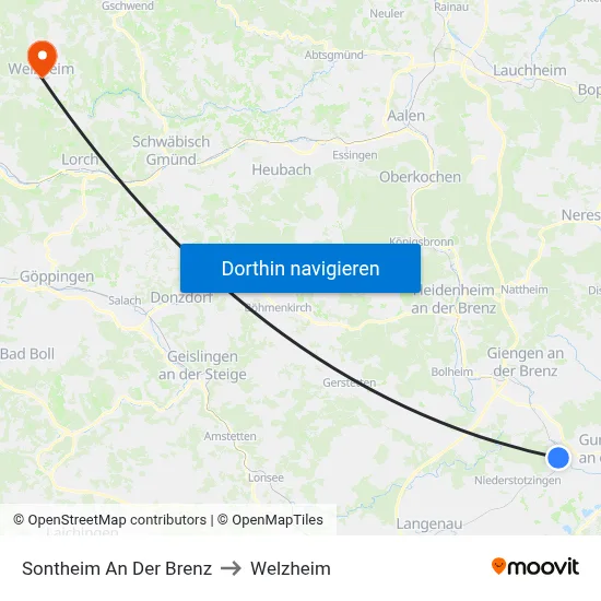 Sontheim An Der Brenz to Welzheim map