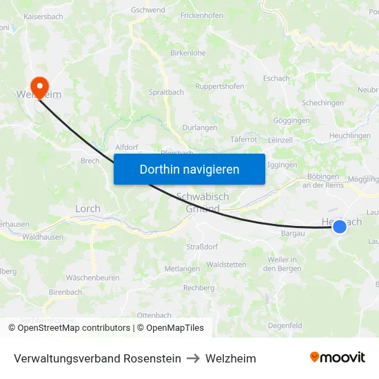Verwaltungsverband Rosenstein to Welzheim map