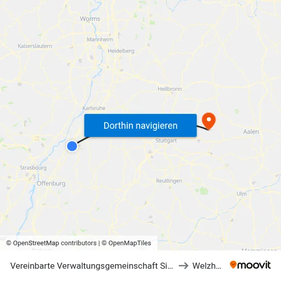 Vereinbarte Verwaltungsgemeinschaft Sinzheim to Welzheim map