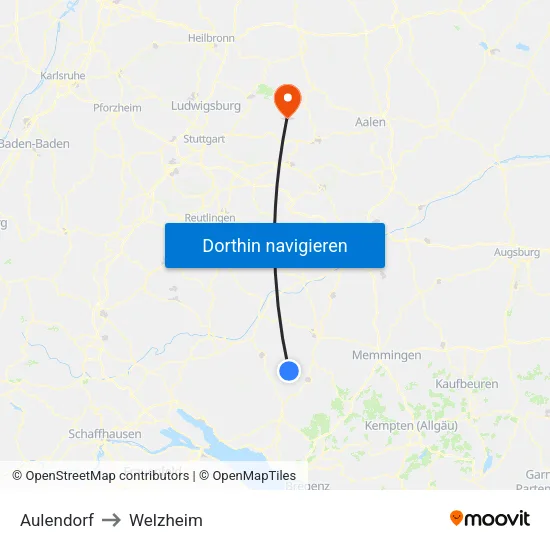 Aulendorf to Welzheim map